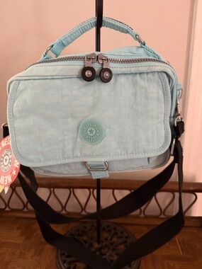 Kipling Light Aqua Nylon Crossbody Bag with Black Strap
